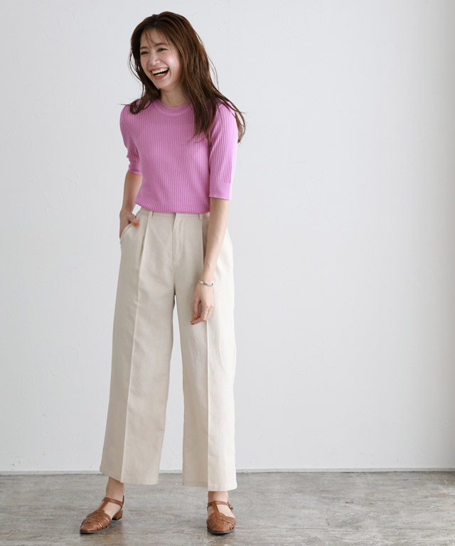 【専用】【新品未使用タグ付き】　yori コットンパフスリーブニット ピンク yori コットンパフスリーブニット ピンク