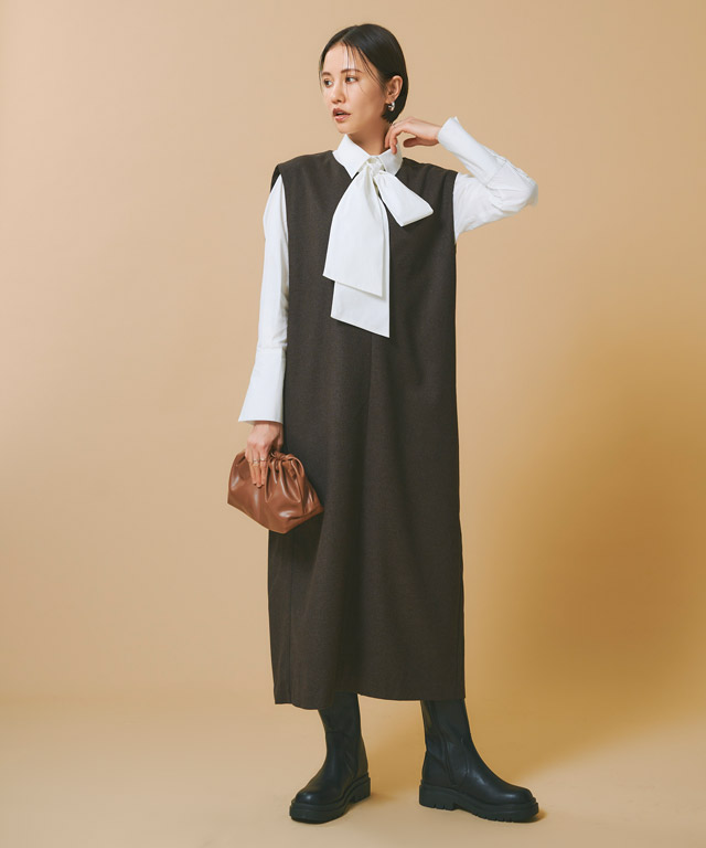 RASW] キーネックショルダータックジャンパースカート◇送料無料