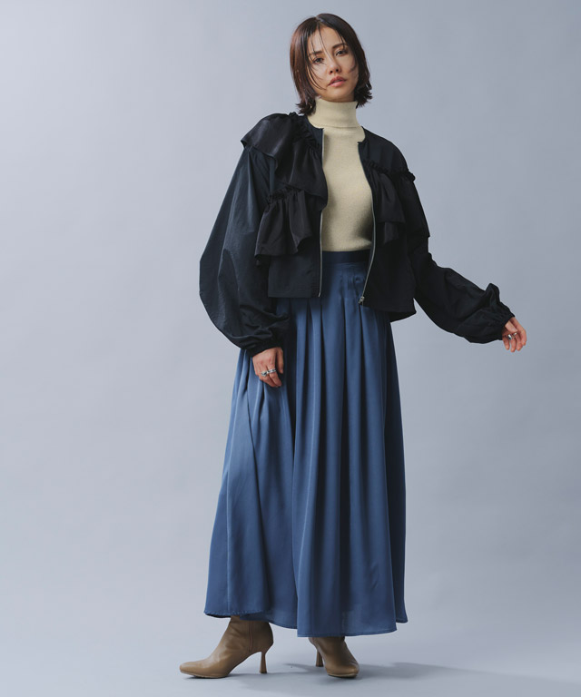 10％OFF】【スピード配送】[RASW] サテンタックフレアスカート