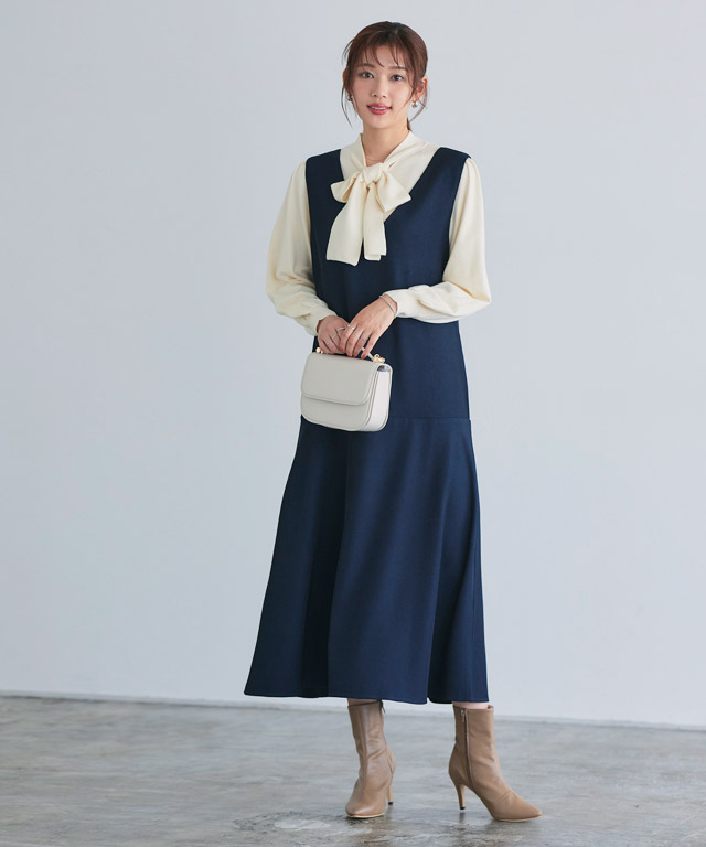 Vネックフレアジャンパースカート【スピード配送】 | 【公式