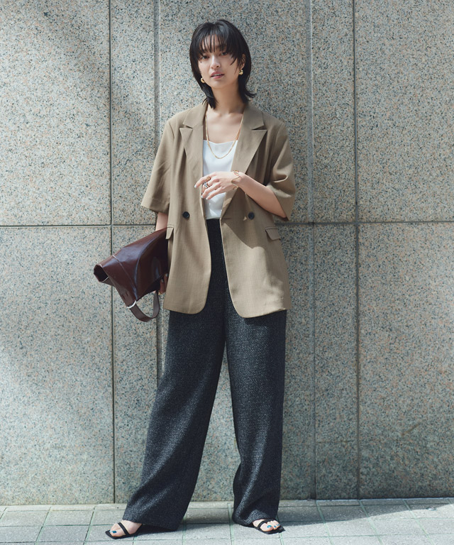 ほぼ未使用✨ロペ　リネン100 ハーフスリーブ　ノーカラージャケット　38 conte＞ハーフスリーブ ノーカラージャケット
