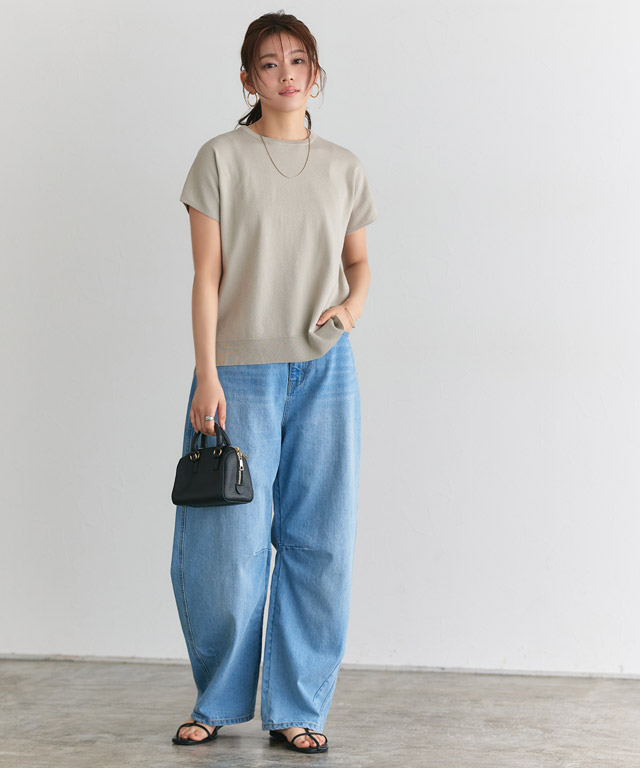 スパークラメフレンチスリーブ売れ筋商品|||ニット（ベルドジュール） rienda | スリーブレスラメウォッシャブルKnit TOP (ニット