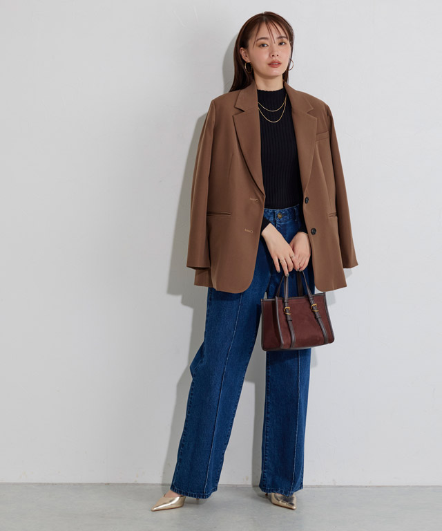 オーダーコーデ　レディース服 オーバーサイズジャケットでつくる大人リラックススタイル：ブラウン