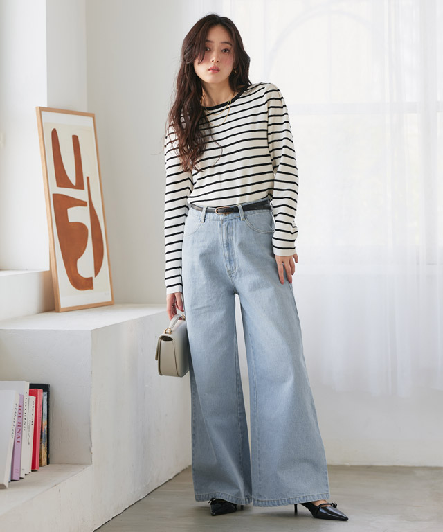 王道ボーダーを今っぽく。バギーワイドデニムで魅せる、大人の余裕漂うラフスタイル